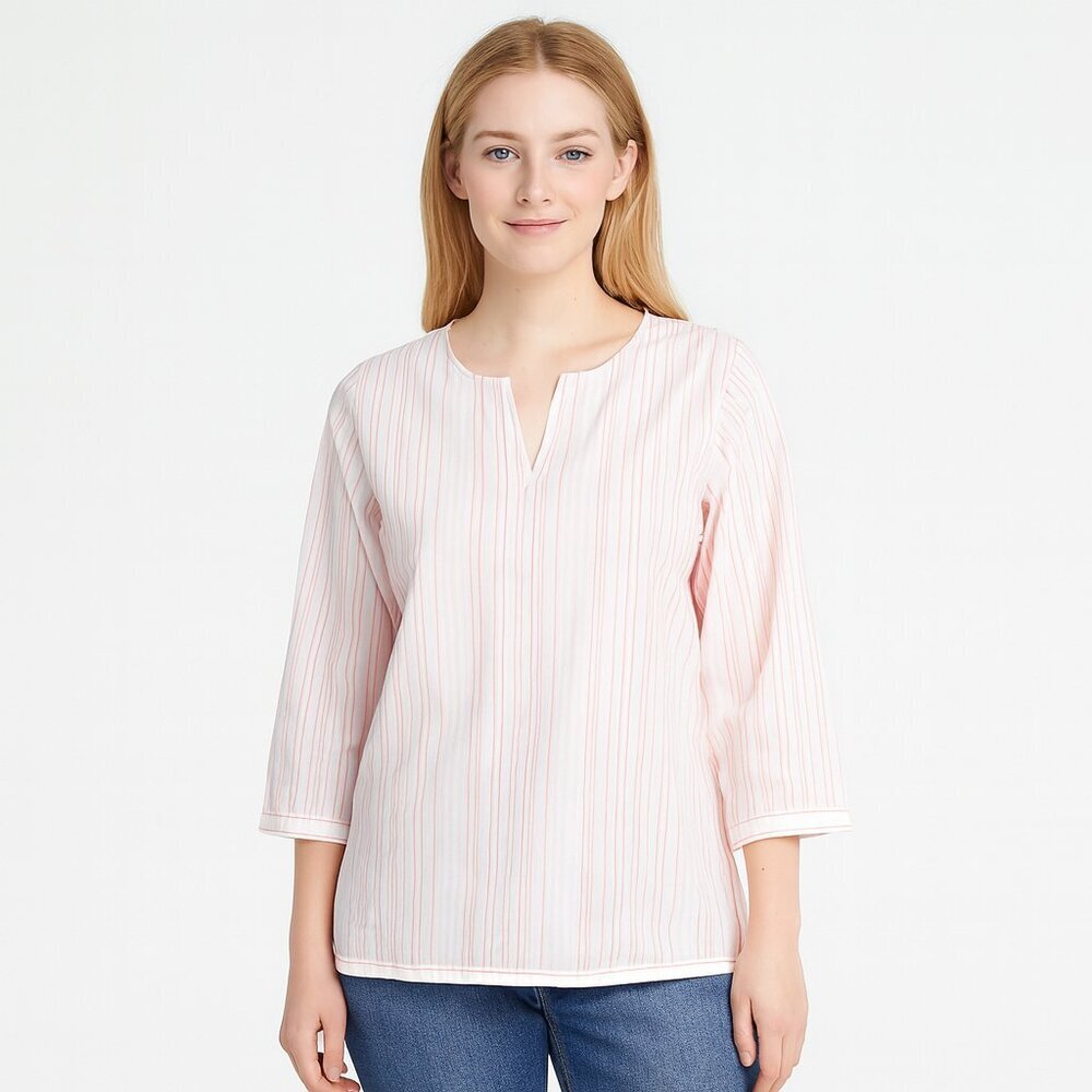 2/$30 NWT UNTUCKit Durfort White Pink Pinstripe Durfort Cotton Popover 4 #A1109